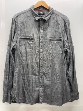 Rock & Republic Men's Gray Button-Up Shirt with Zip Chest Pockets